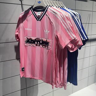 Adidas三叶草 女子运动潮流刺绣条纹复古短袖T恤 KD2272 KD2274