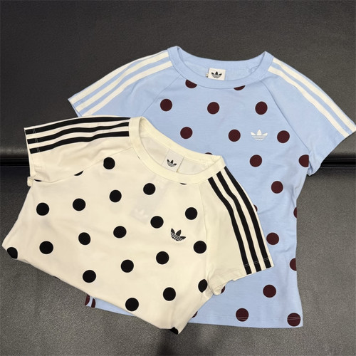 Adidas三叶草 女子运动休闲潮流波点修身短袖T恤 KV1192 KV1193