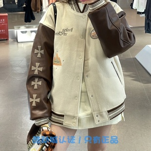 棉服夹克外套AJMT065 中国李宁 冬季 新款 男女运动休闲潮流刺绣皮袖
