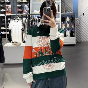 KF2329 Adidas三叶草 女子运动潮流复古拼接翻领POLO衫 长袖 卫衣