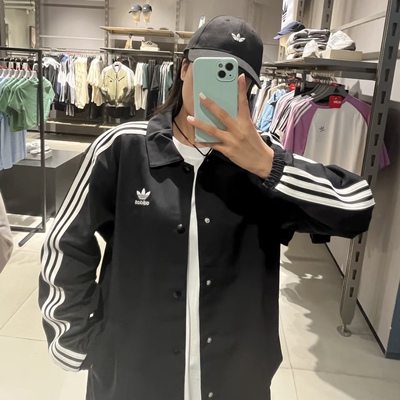Adidas三叶草 秋季男女运动休闲潮流宽松翻领教练夹克外套 IZ1831
