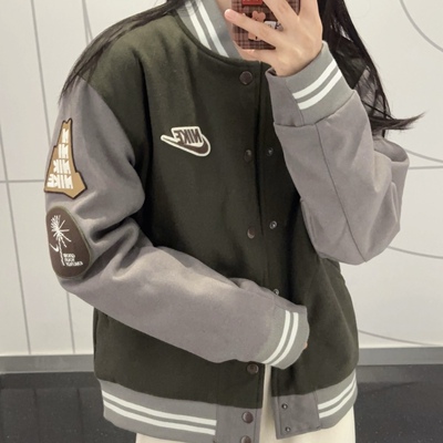 Nike耐克 秋冬男子运动休闲潮流刺绣羊毛棒球服夹克外套 FV4026