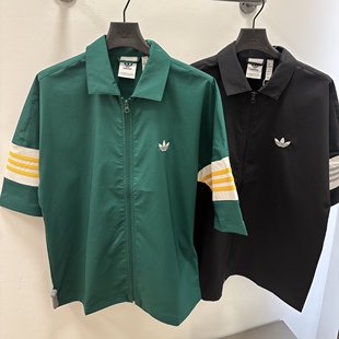 Adidas三叶草 运动休闲翻领衬衫拉链开衫短袖T恤 IY7392 IY7373