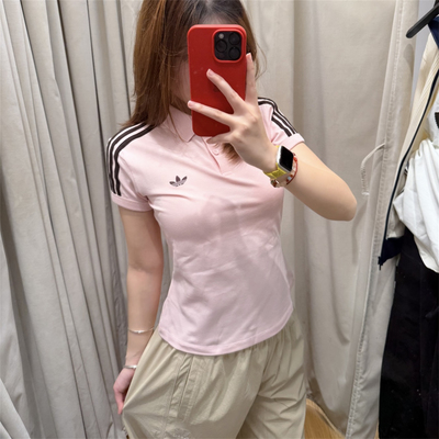 Adidas三叶草 女子运动休闲潮流翻领POLO衫短袖T恤 KD3699 KD7974
