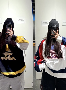 Adidas三叶草 男女运动休闲潮流复古拼接宽松卫衣 JN0779 JN0780