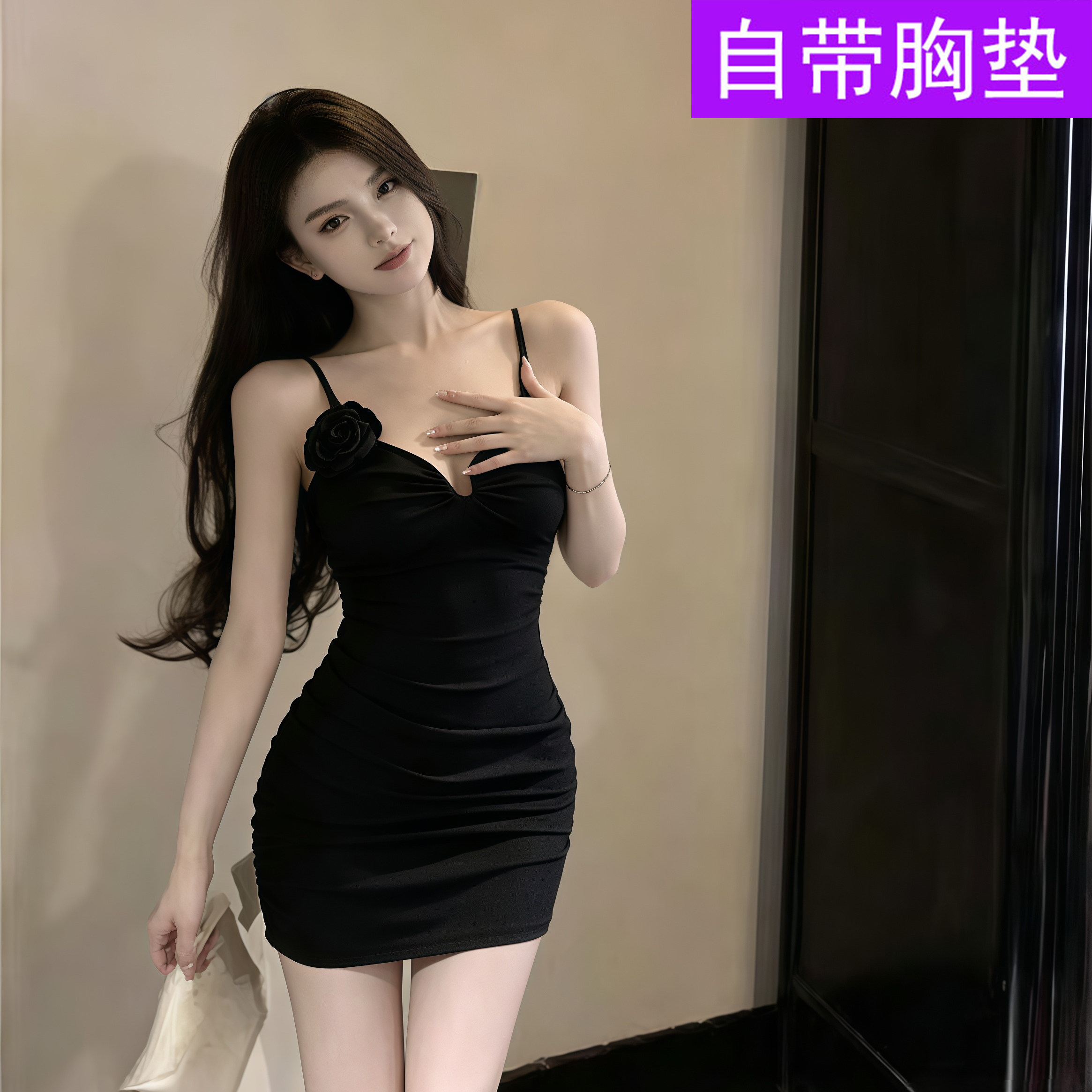 辣妹风立体花朵包臀连衣裙女夏季甜辣修身显瘦气质吊带打底短裙