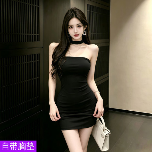 夏季辣妹抹胸挂脖包臀显瘦连衣裙