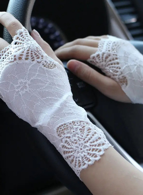 蕾丝防晒手套女露指舞蹈遮疤纹身夏季半指手套半截手套开骑车手套