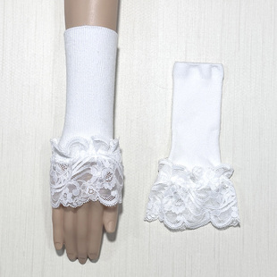 子手臂套 套女针织毛线保暖洋气松紧针织拼接蕾丝花边假袖 秋冬季 袖