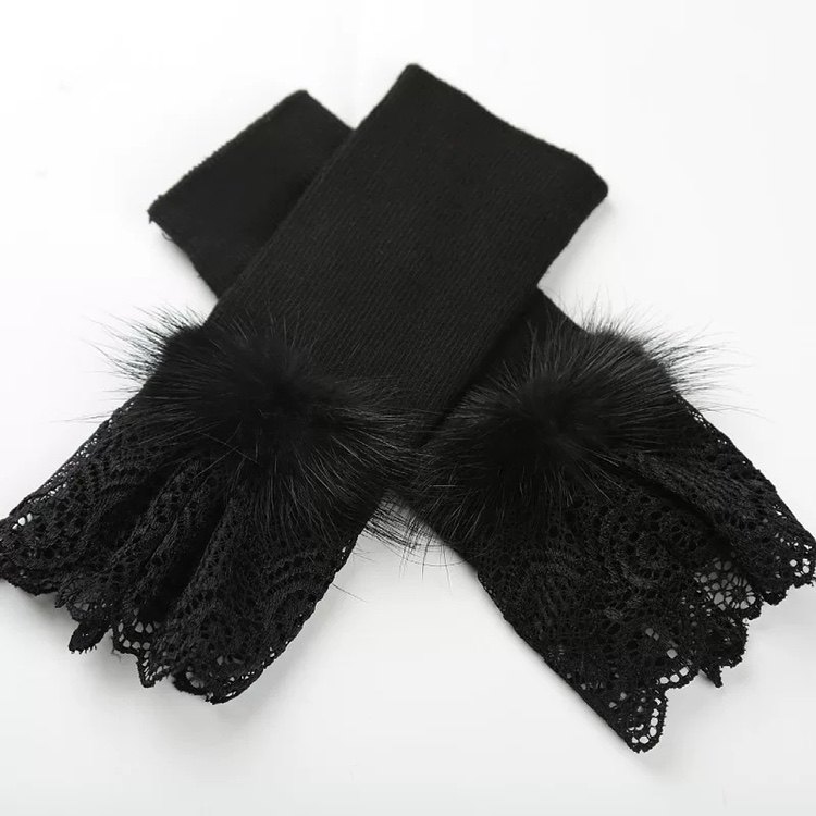 假袖子秋冬羊绒貂毛手套女士保暖手臂套袖套露指毛衣内搭拼接套袖