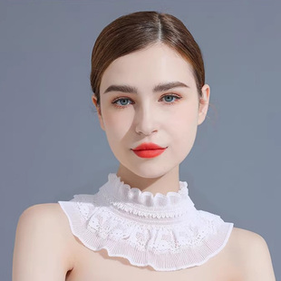 秋冬季围巾护颈脖套男女套头围脖防寒保暖蕾丝花边假领春夏防晒