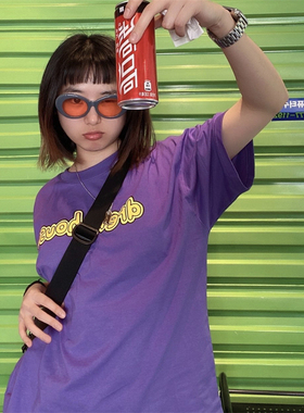 Drew字母印花美式圆领运动休闲紫色短袖宽松流行打底潮牌T恤男女