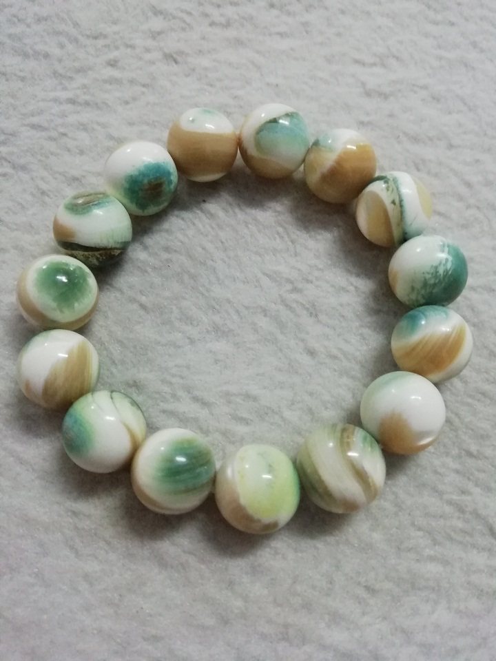 特价 天然 夜光贝 孔雀翎 贝壳手串 玉化 颗颗绿 无瑕 12毫  漂亮