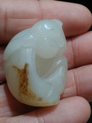 和田白玉 籽料 独籽 猴吊坠 一级白 秋梨皮 真皮真色 油性好 收藏