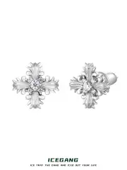 Icegang Thorny Iris Cross Earrings S925 Silver Moissanite Vintage Earrings Unisex Niche Design