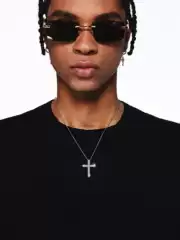 Icegang S925 Silver Infinity Cross Pendant with Diamonds, Simple Texture, Thin Chain Necklace, Same Style for Men and Women Couples