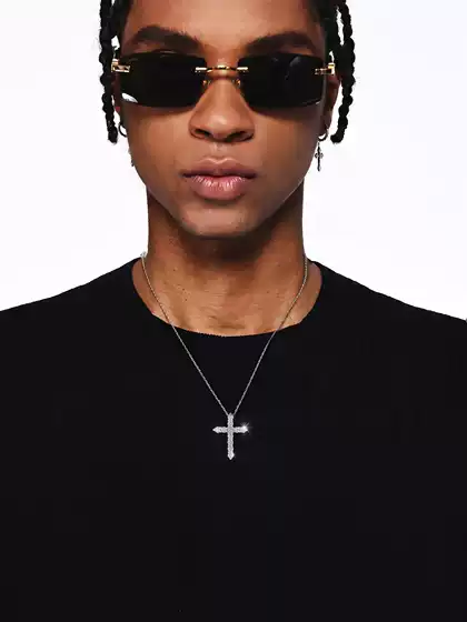 Icegang S925 Silver Infinity Cross Pendant with Diamonds, Simple Texture, Thin Chain Necklace, Same Style for Men and Women Couples