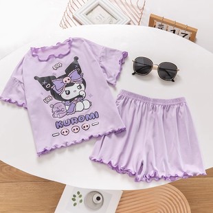 短袖 2025可爱睡衣女童夏季 短裤 可爱卡通薄款 童装 家居服套装 夏装