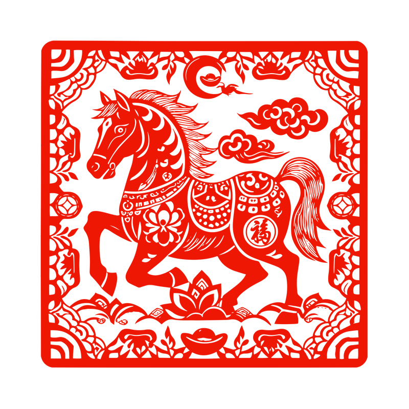 生肖马窗花马年剪纸12生肖马静电贴纸窗户福字玻璃贴2026春节水贴
