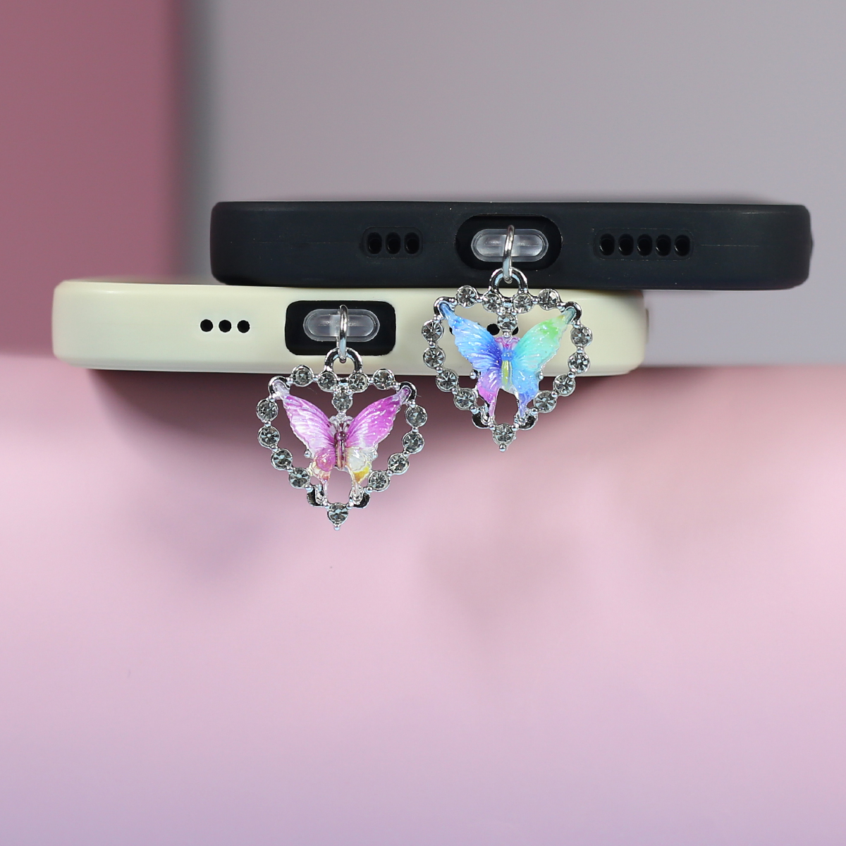 爱心水钻蝴蝶手机防尘塞挂饰挂件吊饰吊坠配件装饰品情人节礼物