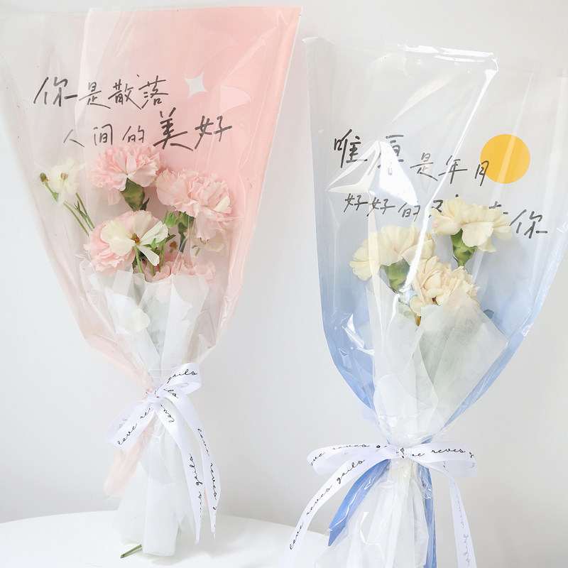 心愿多支只玫瑰花束套袋牛皮纸包装袋opp透明袋单枝花束鲜花20个