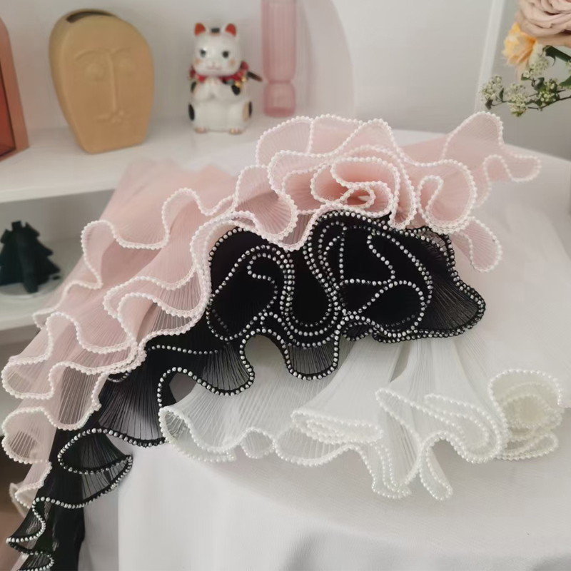 新款珍珠浪花荷月纱波浪百褶花艺