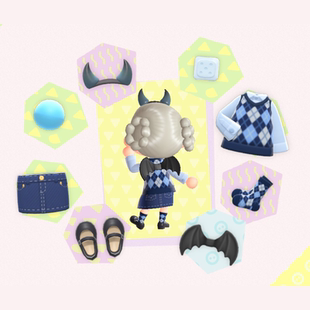 NS动物森友会 学院恶魔 服装套 动森道具里数机票素材diy图纸