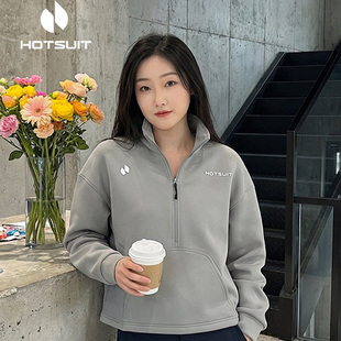 hotsuit后秀暖柔绒长袖女2026春季新款加绒保暖短款宽松运动卫衣