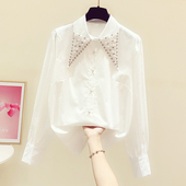 休闲显瘦气质纯色长袖 韩版 衬衣 女2025春秋新款 设计感钉珠镶钻衬衫