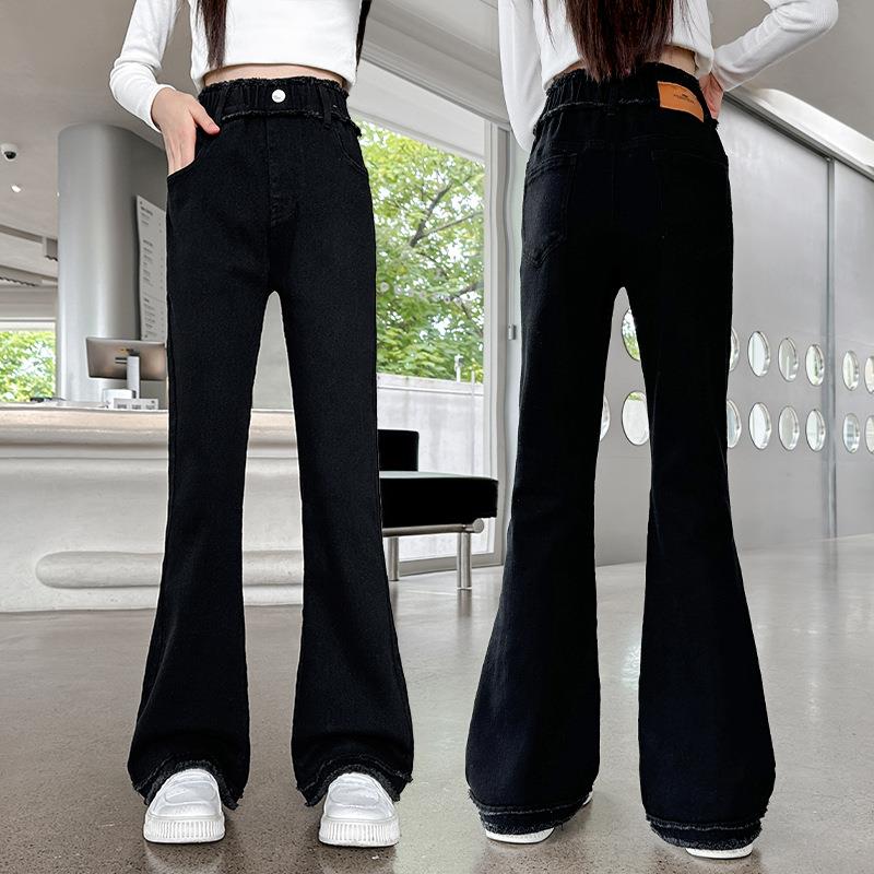 微喇修身裤子女童加绒牛仔裤2025弹力秋装喇叭裤秋冬新款儿童大童