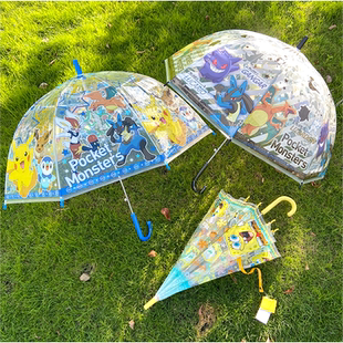 日本J 自动透明长柄伞幼儿园小学生55cm sPlanning宝可梦儿童雨伞