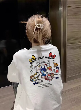 美式复古Kitty猫印花短袖t恤女装2026夏季宽松显瘦纯棉上衣ins潮