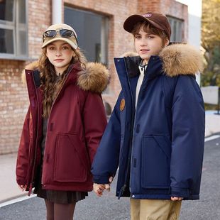 龙凤胎儿童姐弟装羽绒服2025新款男女童真毛领加厚保暖外套中大童