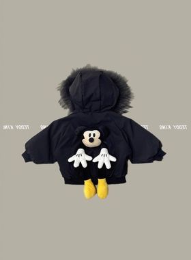 儿童米老鼠羽绒服2025冬季新款宝宝兄弟姐妹装韩版加厚外套中小童