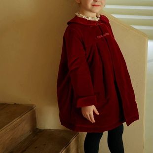 儿童过年红色金丝绒外套2025新款允儿妈女童超洋气洋气棉服拜年服