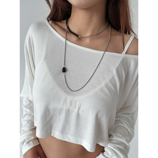 atmshop高级百搭小众黑珠链条拼接长项链气质简约多用叠戴毛衣链