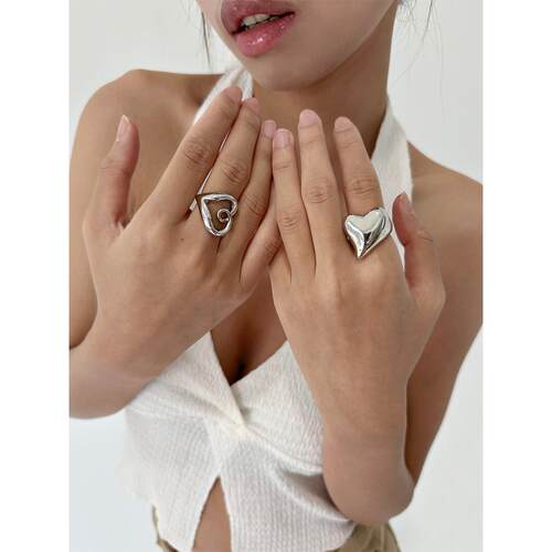 韩系银色异形爱心戒指