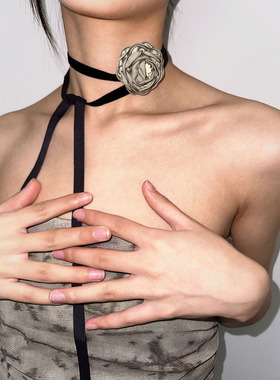 atmshop 立体山茶花小众纯欲风绳子绑带choker多带法可调节项圈