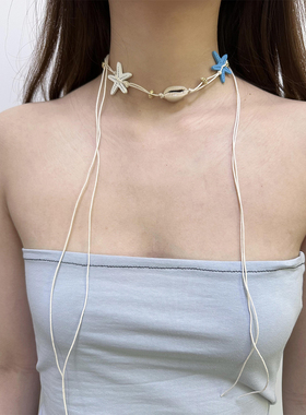 atmshop 超值可爱蓝色海星贝壳星星度假风多用绳海边个性项链腰链