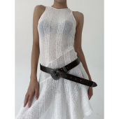 atmshop重工精致雕花头朋克y2k辣妹咖色腰带复古暗黑个性 西部皮带