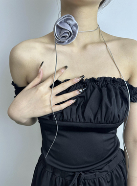 atmshop金银色缎面立体花朵绑带choker纯欲辣妹复古浪漫多用颈绳