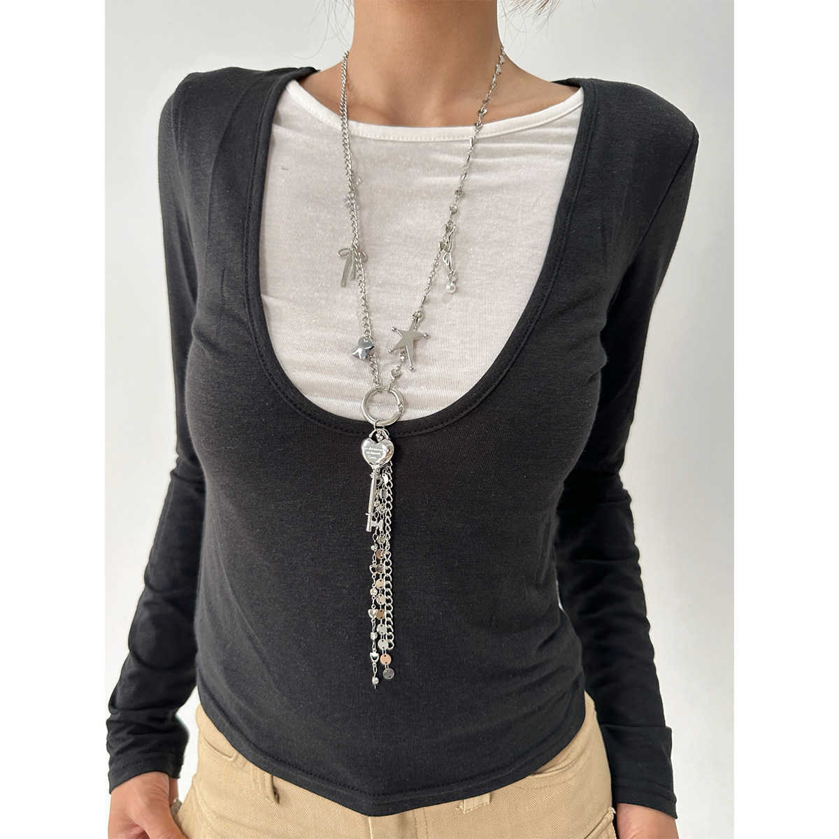 atmshop韩系银色甜酷辣妹钥匙流苏吊坠长项链小众多元素毛衣链,饰品/流行首饰/时尚饰品新,项链,淘宝优惠券,粉丝福利购,淘宝优惠卷