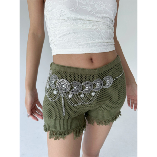 atmshop民族风复古镂空金属花朵流苏钱币腰链时髦个性 腰带 新中式