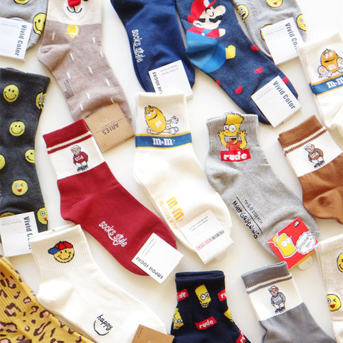 甜酷休闲四季女卡通动漫棉袜