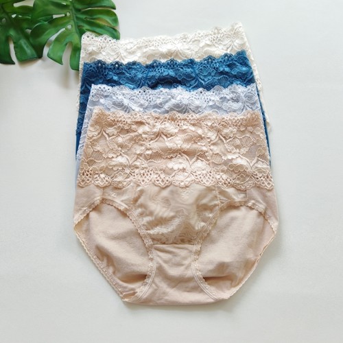 蕾丝拼接纯棉高腰低调奢华修身透气包臀女士三角裤N220
