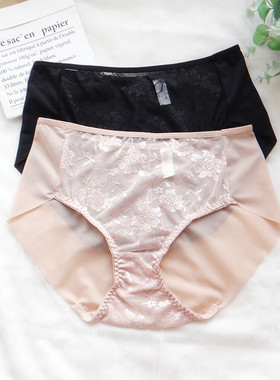 简约新品蕾丝网纱薄款牛奶丝中腰包臀无痕女内裤大码纯棉裆 N92