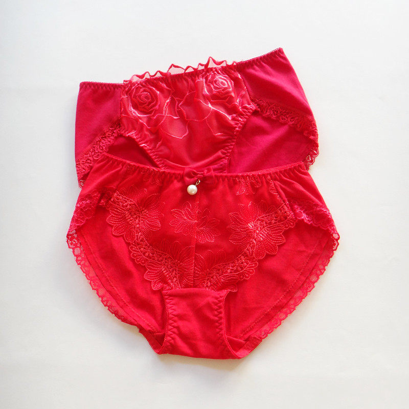 纯棉 精美刺绣 蕾丝本命年新娘红色 珍珠吊坠中低腰大小码 女内裤,女士内衣/男士内衣/家居服,女三角裤,淘宝优惠券,粉丝福利购,淘宝优惠卷
