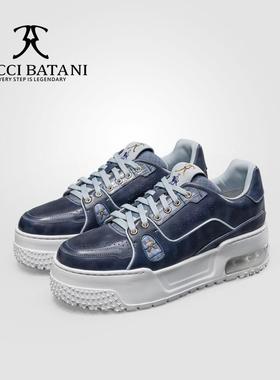 Scabal联名BucciBatani搭配牛皮手工休闲男士百搭透气板鞋