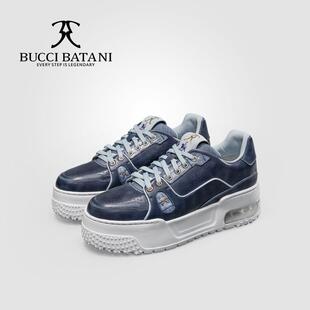 Scabal联名BucciBatani搭配牛皮手工休闲男士百搭透气板鞋