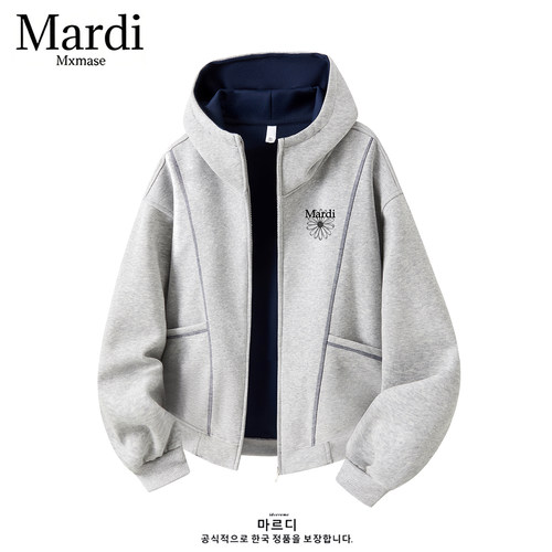Mardi Mxmase美式秋季连帽卫衣休闲宽松开衫外套基础款男女同款潮